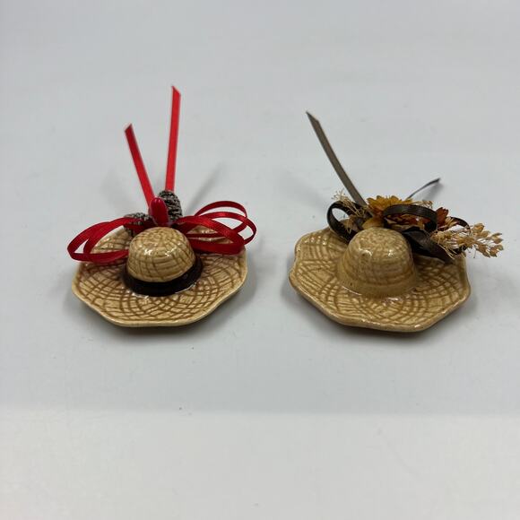 Vintage Ceramic Handmade Miniature Straw Hats Pine Cone & Fall Foliage Lot 2 - Picture 2 of 10